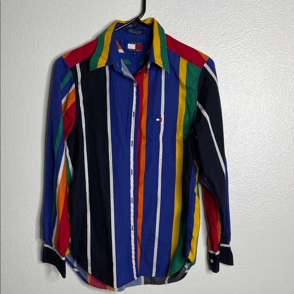 Vintage 90’s Tommy Hilfiger Men's Bold Striped Shirt Size 6